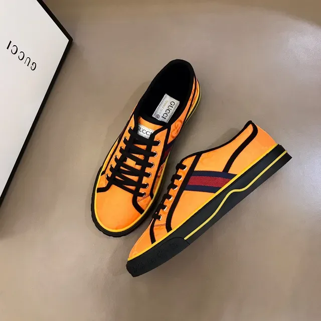 Gucci Chaussures Lifestyle Monogrammed Canvas Upper Tira Web Rouge-Verte Orange Jaune 7