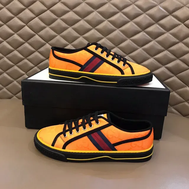 Gucci Chaussures Lifestyle Monogrammed Canvas Upper Tira Web Rouge-Verte Orange Jaune 8