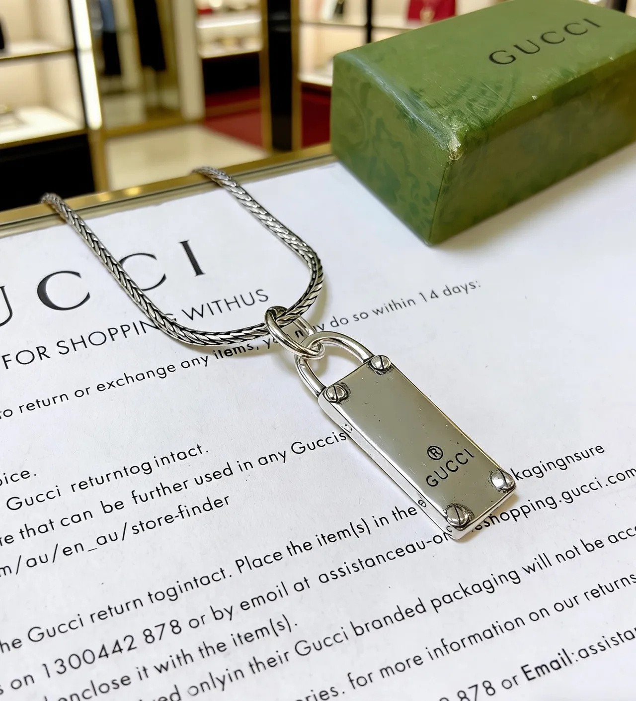 Gucci Padlock Silver Pendant Braided Curb Chain Necklace 2