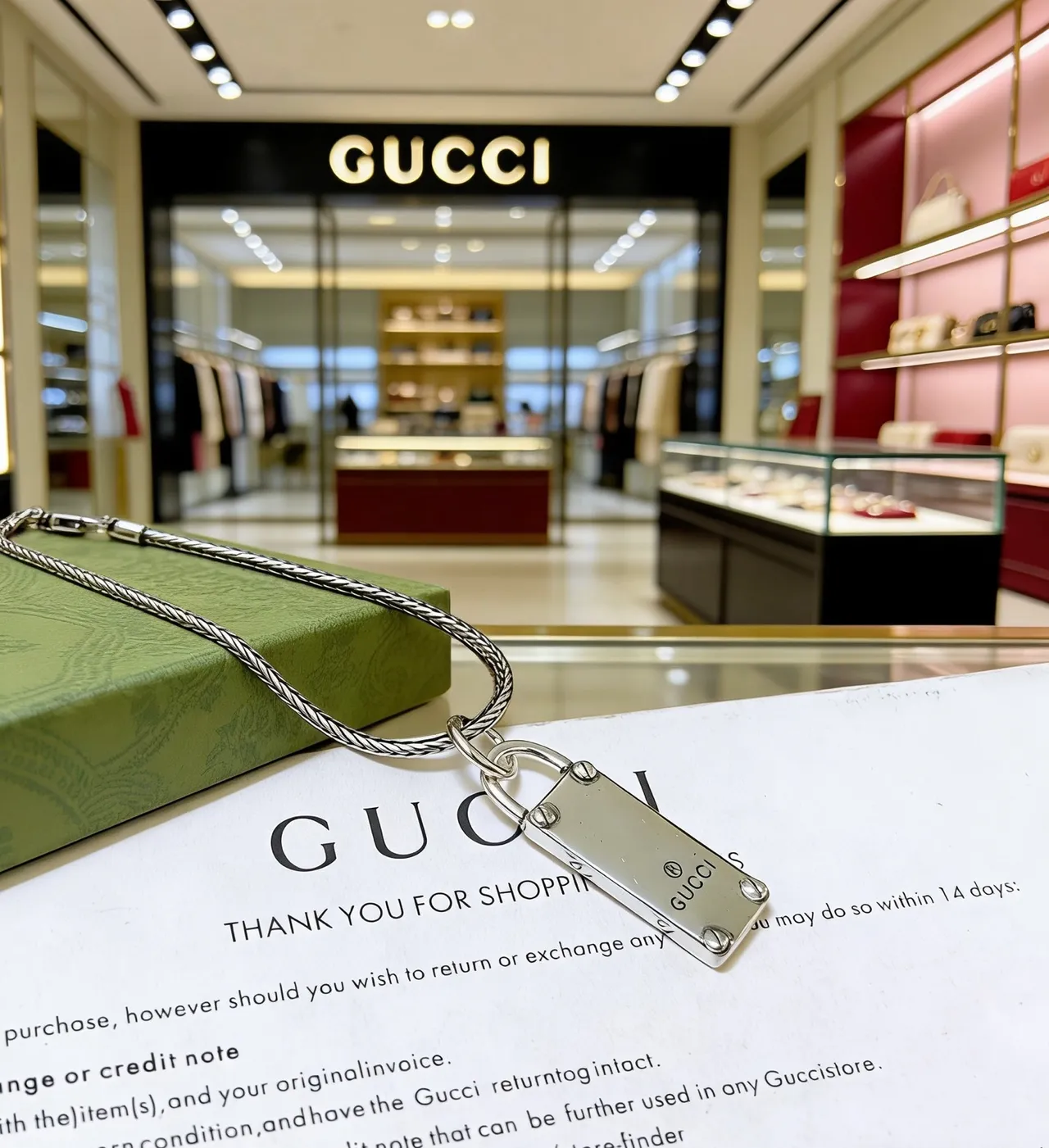 Gucci Padlock Silver Pendant Braided Curb Chain Necklace 3