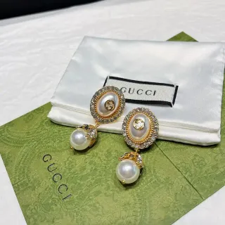 Gucci Pearl and Crystal Interlocking G Dangling Earrings