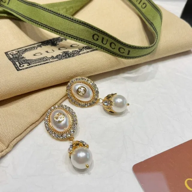 Gucci Pearl and Crystal Interlocking G Dangling Earrings 2