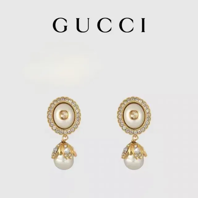 Gucci Pearl and Crystal Interlocking G Dangling Earrings 5