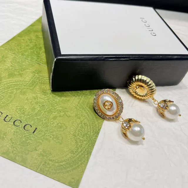 Gucci Pearl and Crystal Interlocking G Dangling Earrings 6