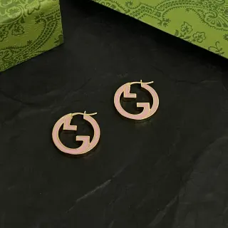 Gucci Pink Gold Circular Hoop Enamel-Filled Earrings