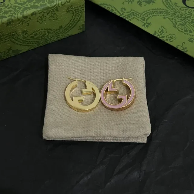 Gucci Pink Gold Circular Hoop Enamel-Filled Earrings 3
