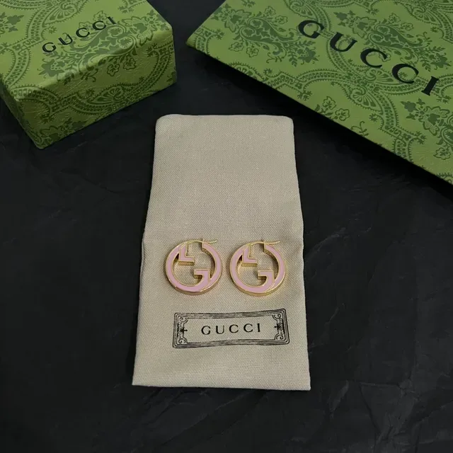 Gucci Pink Gold Circular Hoop Enamel-Filled Earrings 5