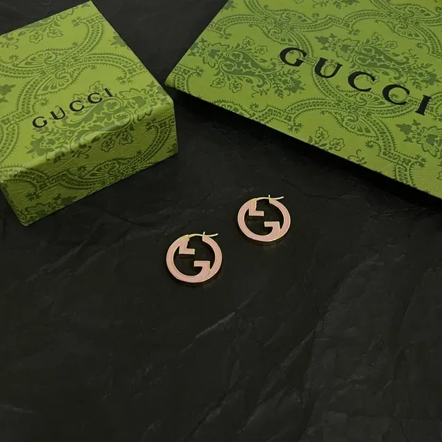 Gucci Pink Gold Circular Hoop Enamel-Filled Earrings 6