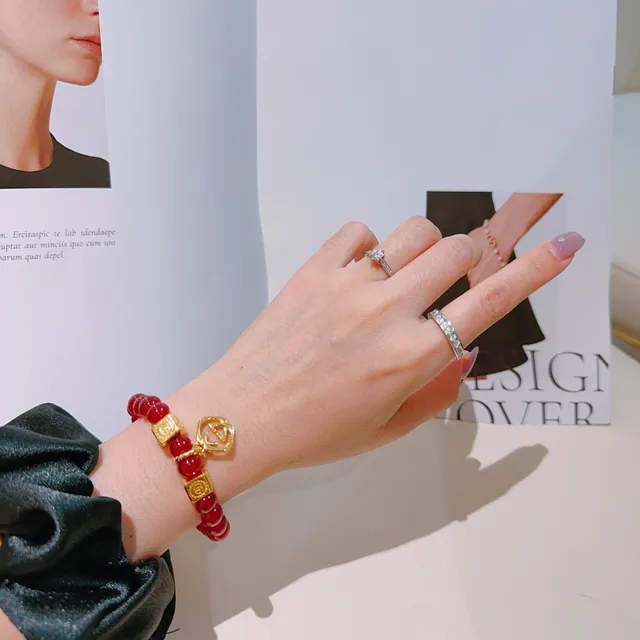 Gucci Red Gold Beaded Square Charms Bracelet 8