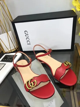Gucci Red Gold Leather Thin Ankle Strap Gladiator Sandals 4