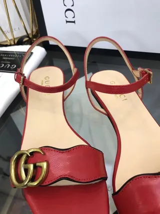 Gucci Red Gold Leather Thin Ankle Strap Gladiator Sandals 9