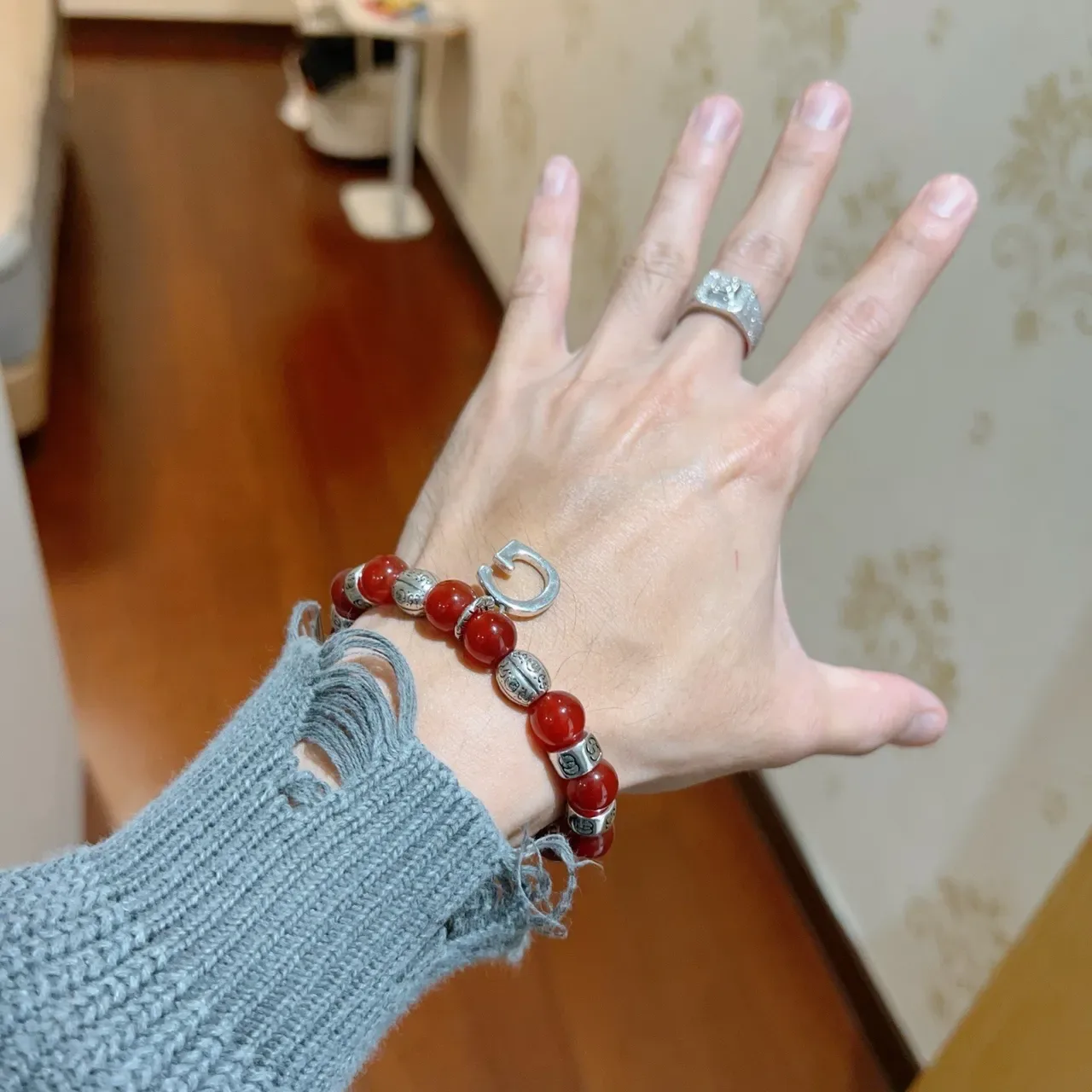 Gucci Red Silver Beaded Interlocking G Motifs Bracelet 8