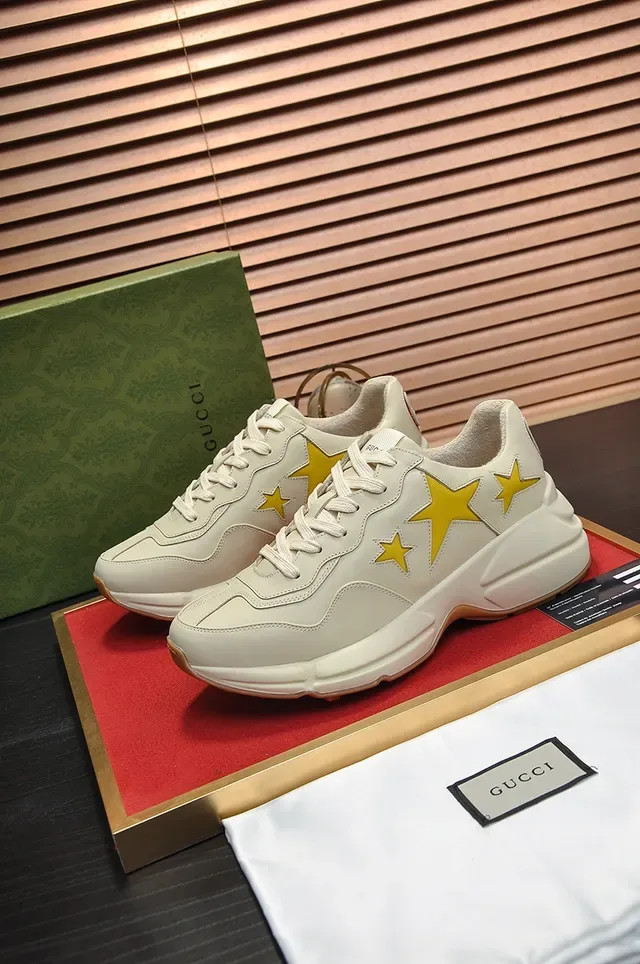 Gucci Rhyton Beige Yellow Chunky Platform Sole Leather Upper Lifestyle Sneakers 4