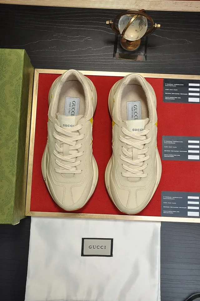 Gucci Rhyton Beige Yellow Chunky Platform Sole Leather Upper Lifestyle Sneakers 5