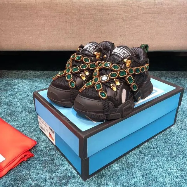 Gucci Rhyton Black Green Laceless Strap Construction Emerald Jewel Embellishments Chunky Sneakers 6