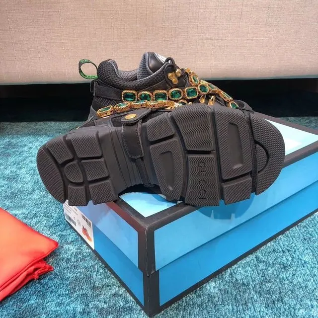 Gucci Rhyton Black Green Laceless Strap Construction Emerald Jewel Embellishments Chunky Sneakers 8