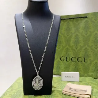 Gucci Saint Medallion Silver-Tone Oval Pendant Necklace