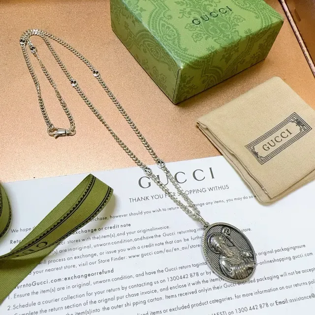 Gucci Saint Medallion Silver-Tone Oval Pendant Necklace 6