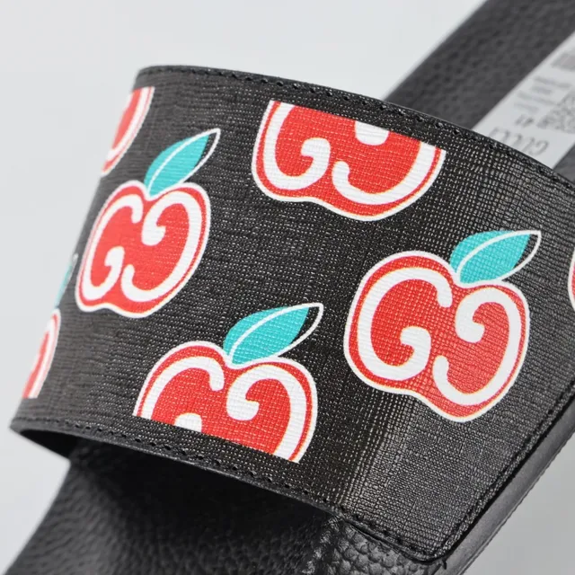 Gucci Screener Apple Print Black Slippers 6