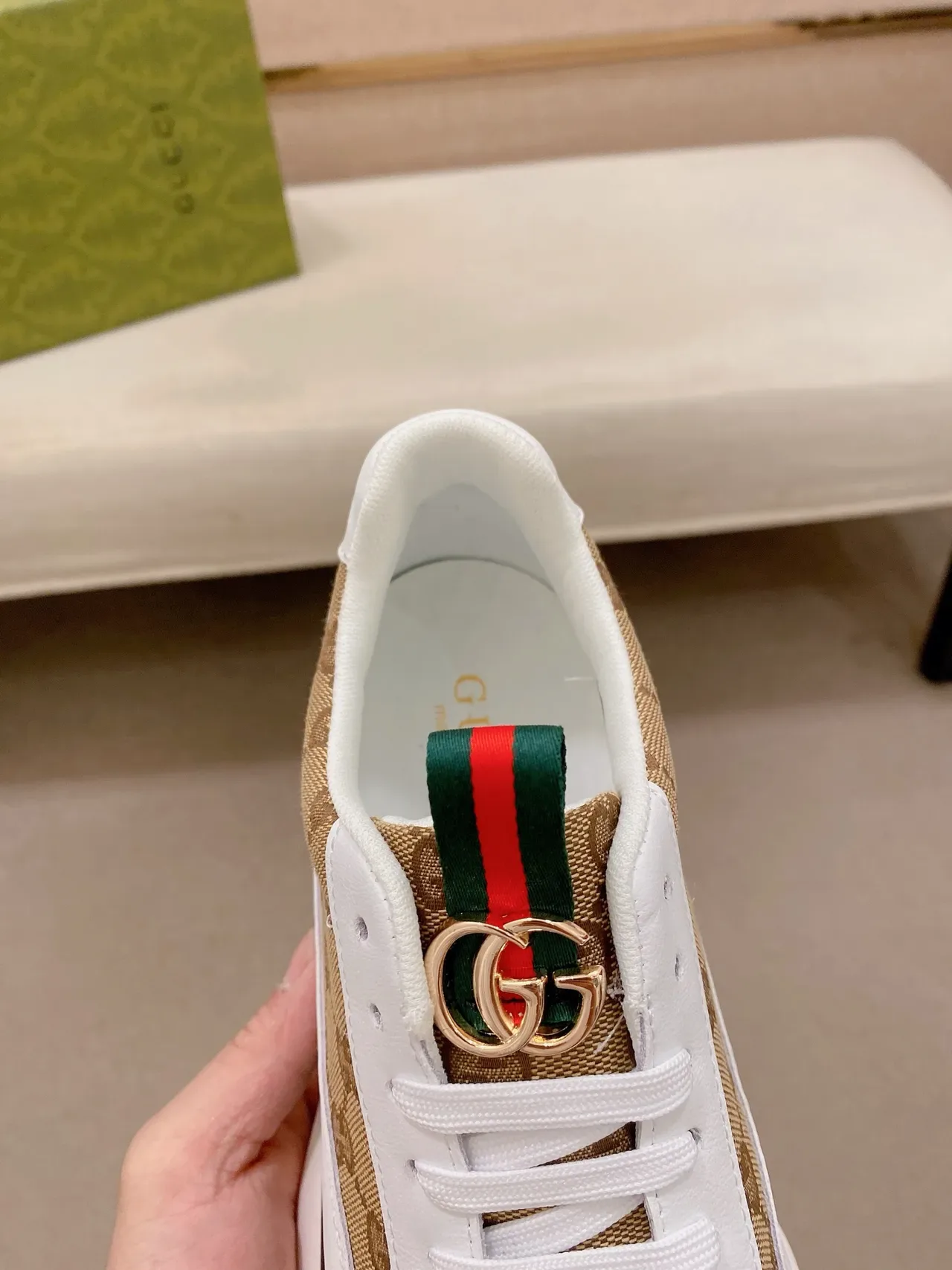 Gucci Screener Beige and White GG Monogram Lifestyle Sneakers 4