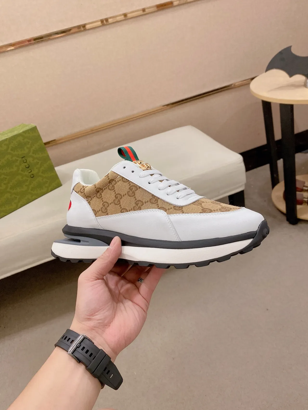 Gucci Screener Beige and White GG Monogram Lifestyle Sneakers 5