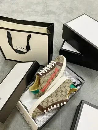 Gucci Screener Beige Brown Red Green Lifestyle Sneakers 4