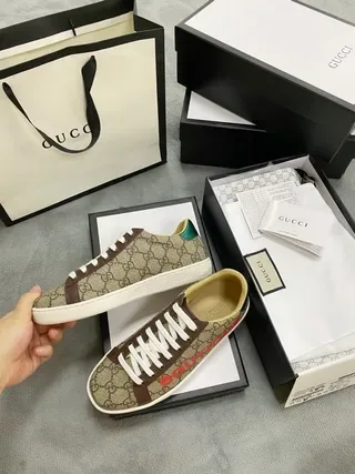 Gucci Screener Beige Brown Red Green Lifestyle Sneakers 5
