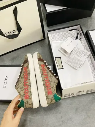Gucci Screener Beige Brown Red Green Lifestyle Sneakers 6