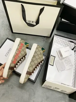 Gucci Screener Beige Brown Red Green Lifestyle Sneakers 7