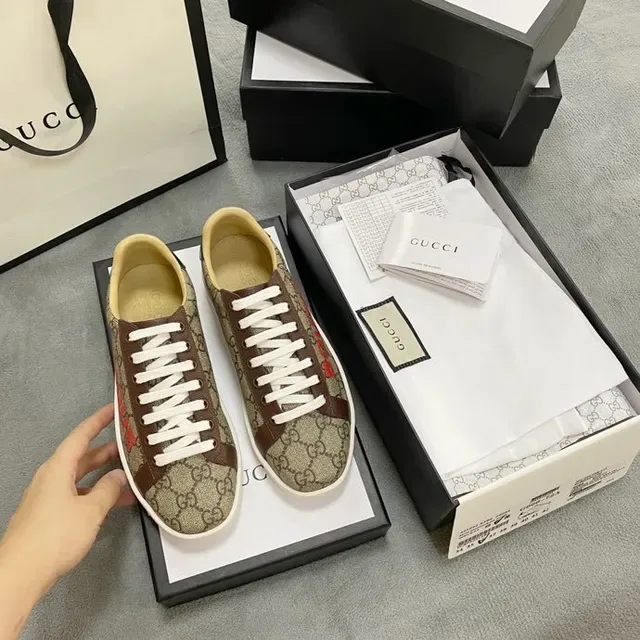 Gucci Screener Beige Brown Red Green Lifestyle Sneakers 9