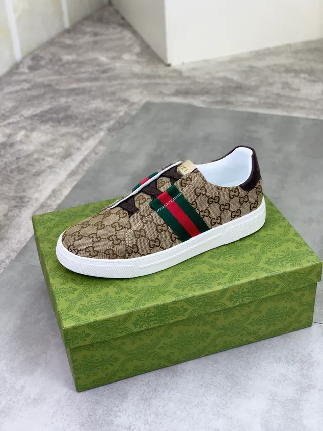 Gucci Screener Beige GG Monogram Web Stripe Lifestyle Sneakers 4