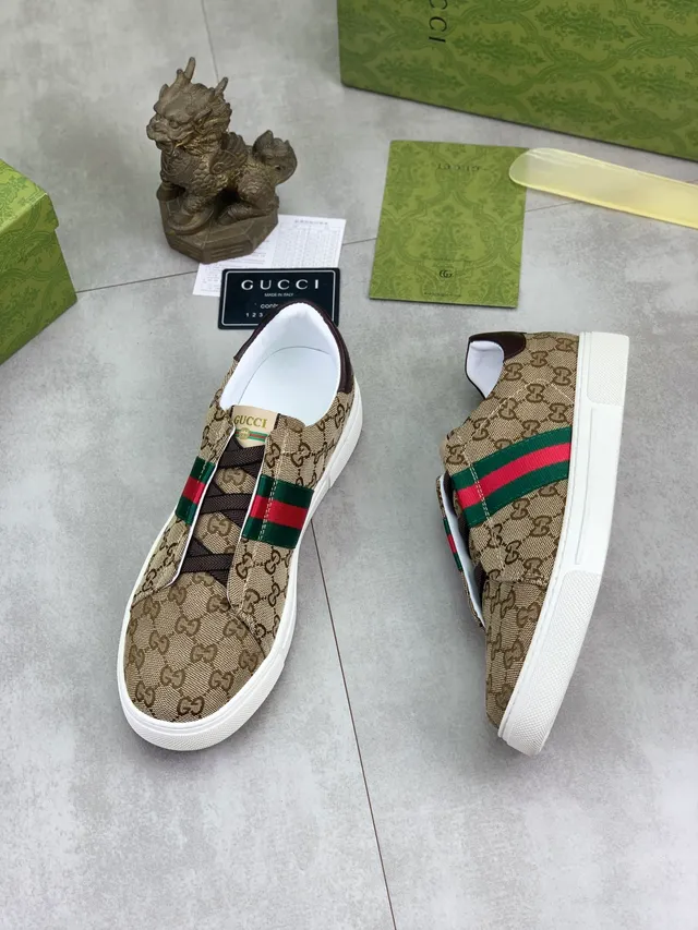 Gucci Screener Beige GG Monogram Web Stripe Lifestyle Sneakers 5