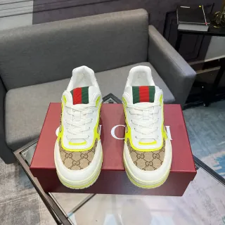Gucci Screener Beige White Neon Yellow Lifestyle Sneakers