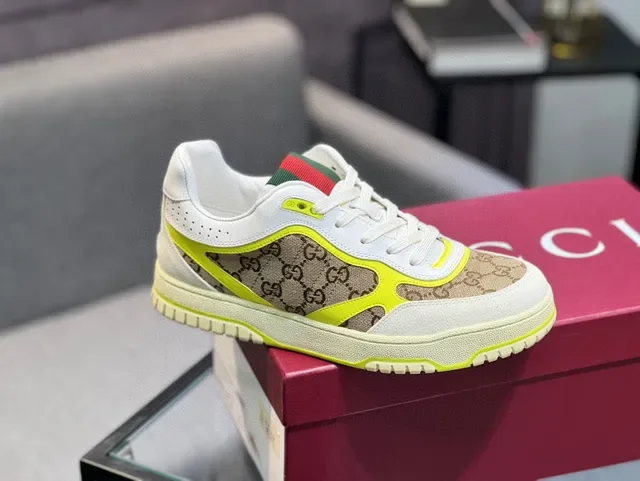 Gucci Screener Beige White Neon Yellow Lifestyle Sneakers 2