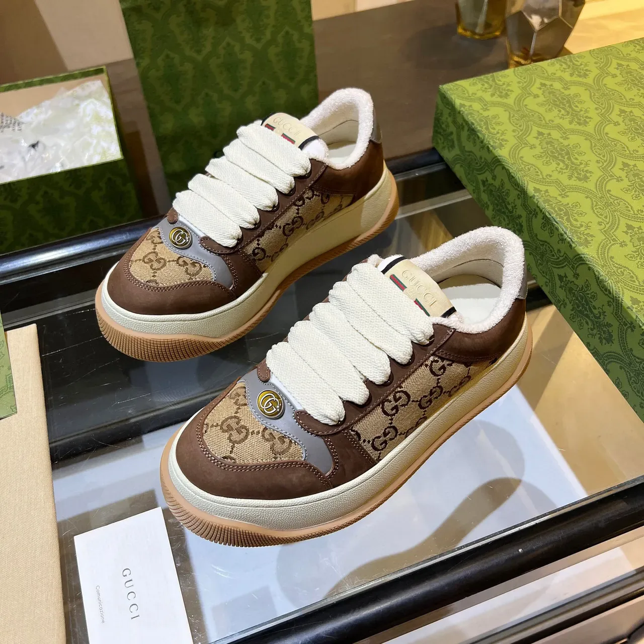 Gucci Screener Brown and Beige GG Monogram Lifestyle Sneakers 2
