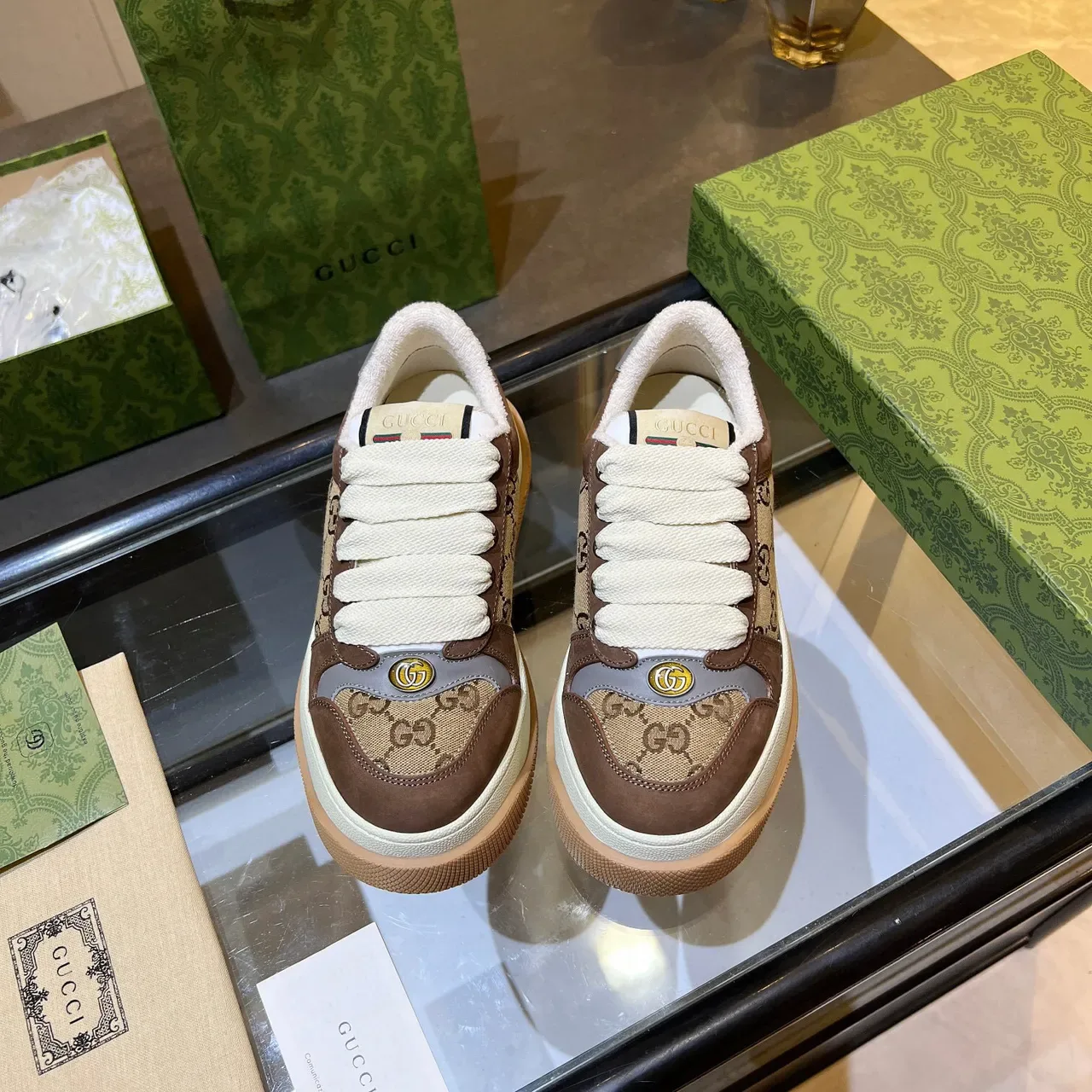Gucci Screener Brown and Beige GG Monogram Lifestyle Sneakers 3