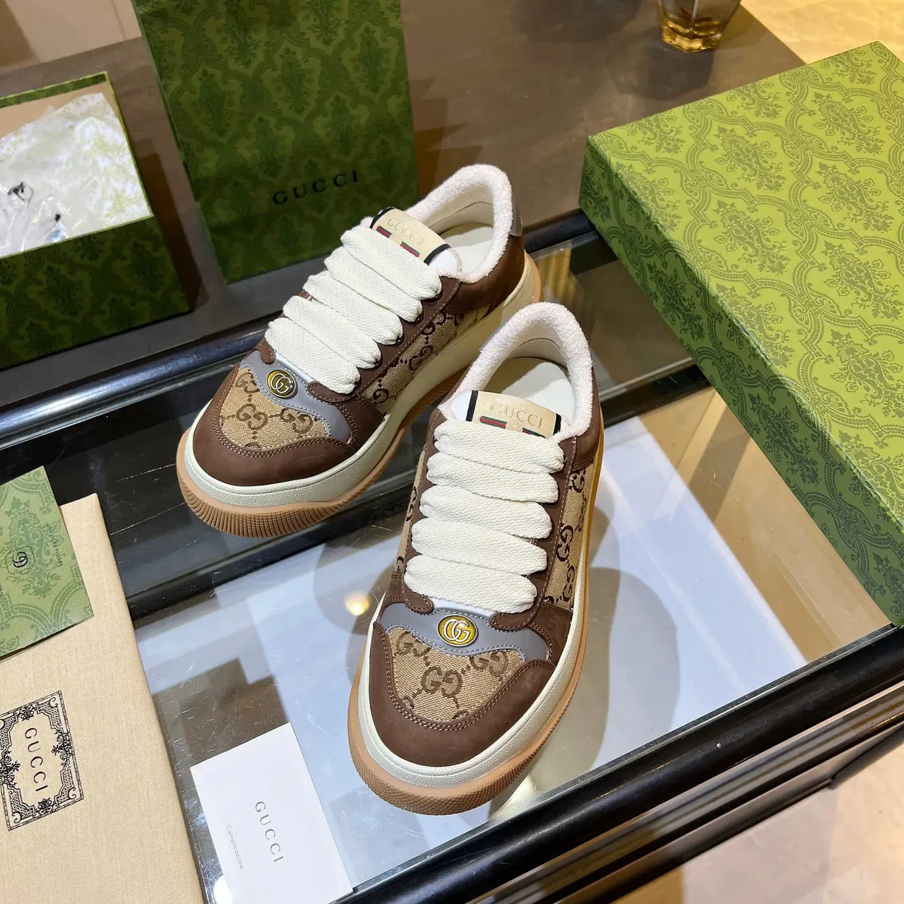 Gucci Screener Brown and Beige GG Monogram Lifestyle Sneakers 4