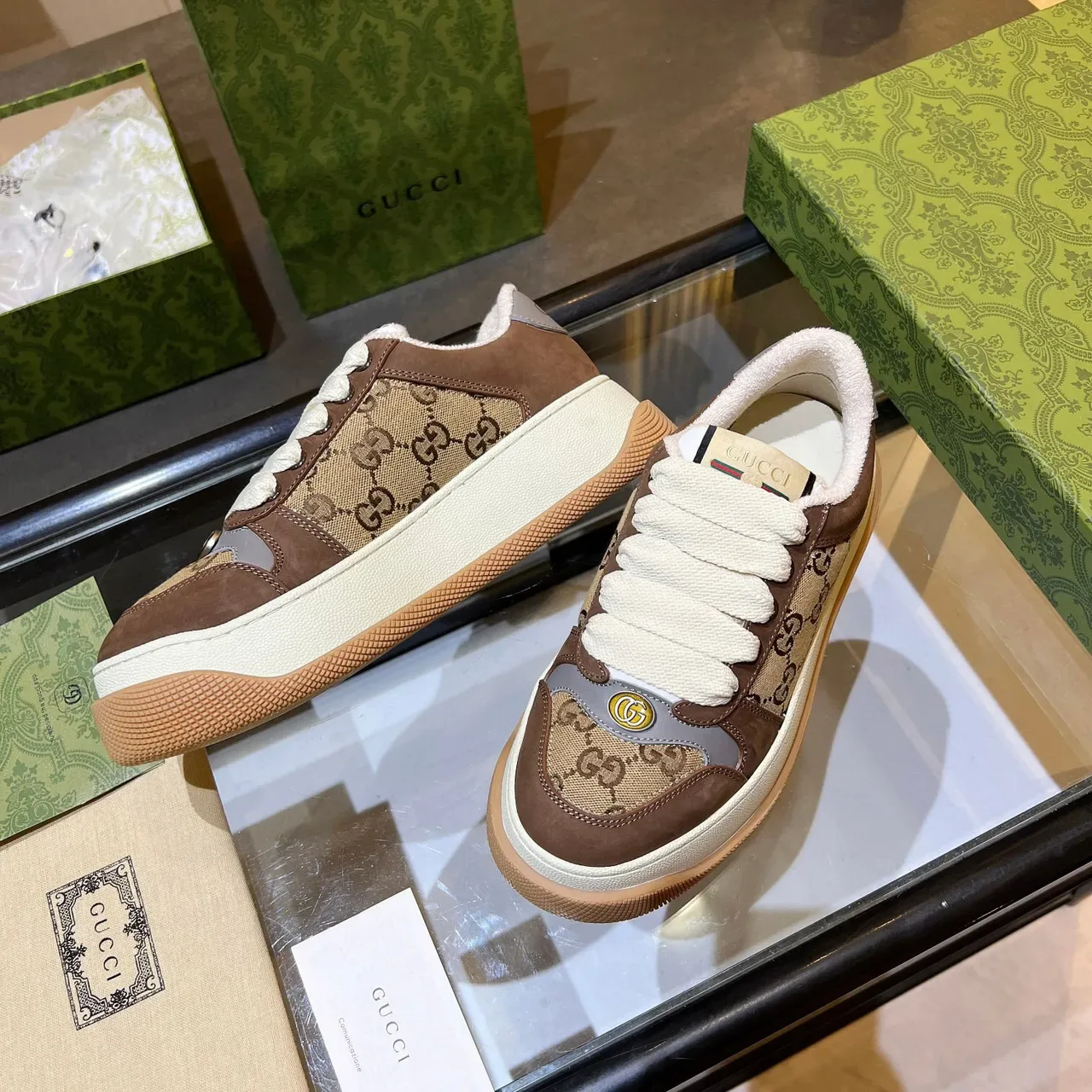 Gucci Screener Brown and Beige GG Monogram Lifestyle Sneakers 5