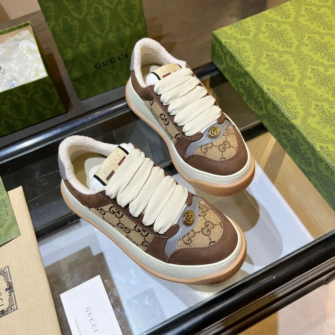 Gucci Screener Brown and Beige GG Monogram Lifestyle Sneakers 6