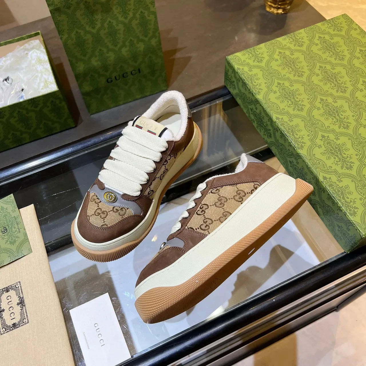 Gucci Screener Brown and Beige GG Monogram Lifestyle Sneakers 7