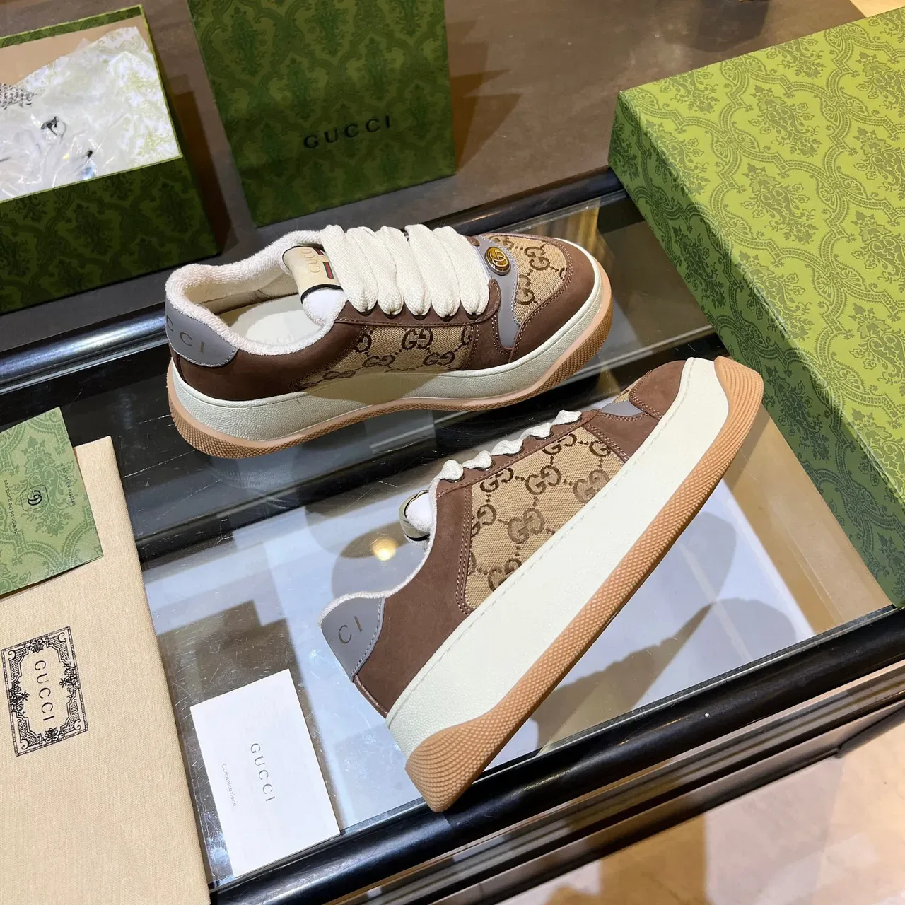 Gucci Screener Brown and Beige GG Monogram Lifestyle Sneakers 8