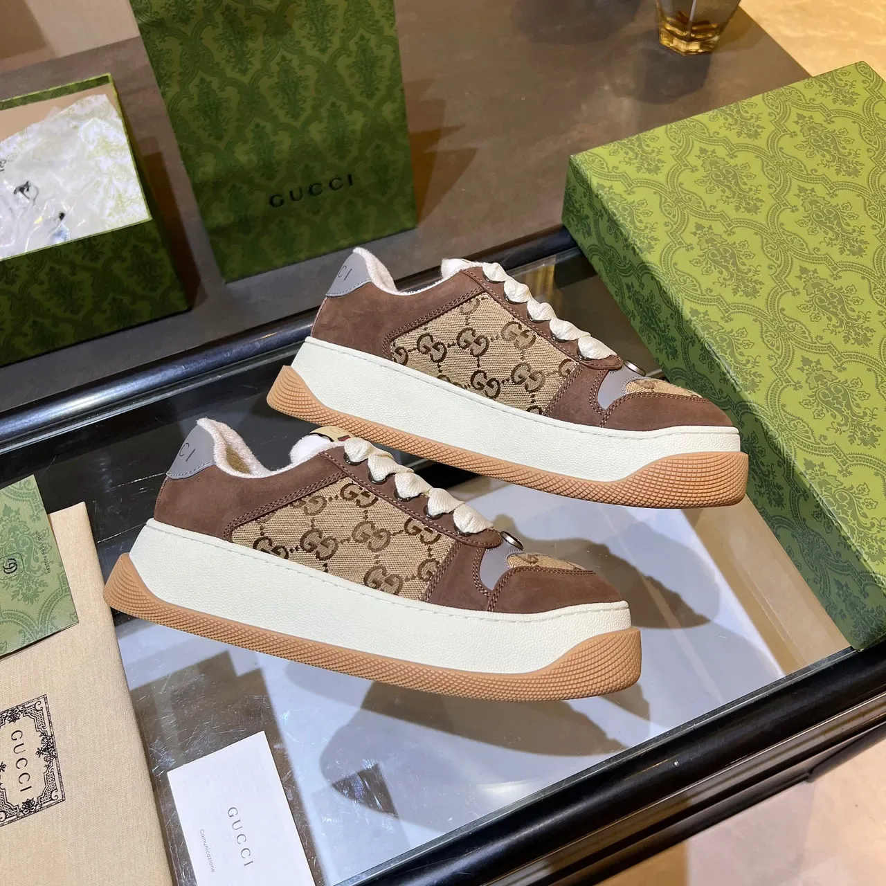 Gucci Screener Brown and Beige GG Monogram Lifestyle Sneakers 9