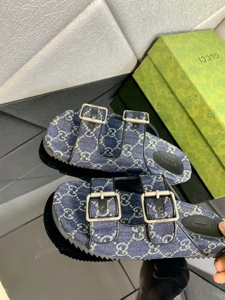 Gucci Screener GG Monogram Denim Azul Sandálias Casual 6