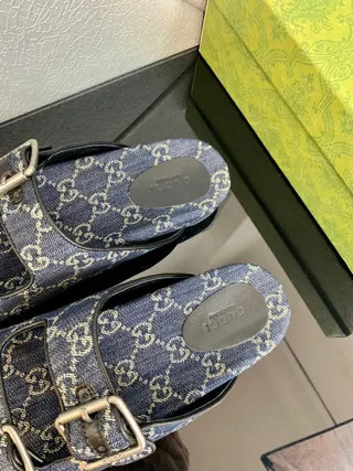 Gucci Screener GG Monogram Denim Azul Sandálias Casual 7