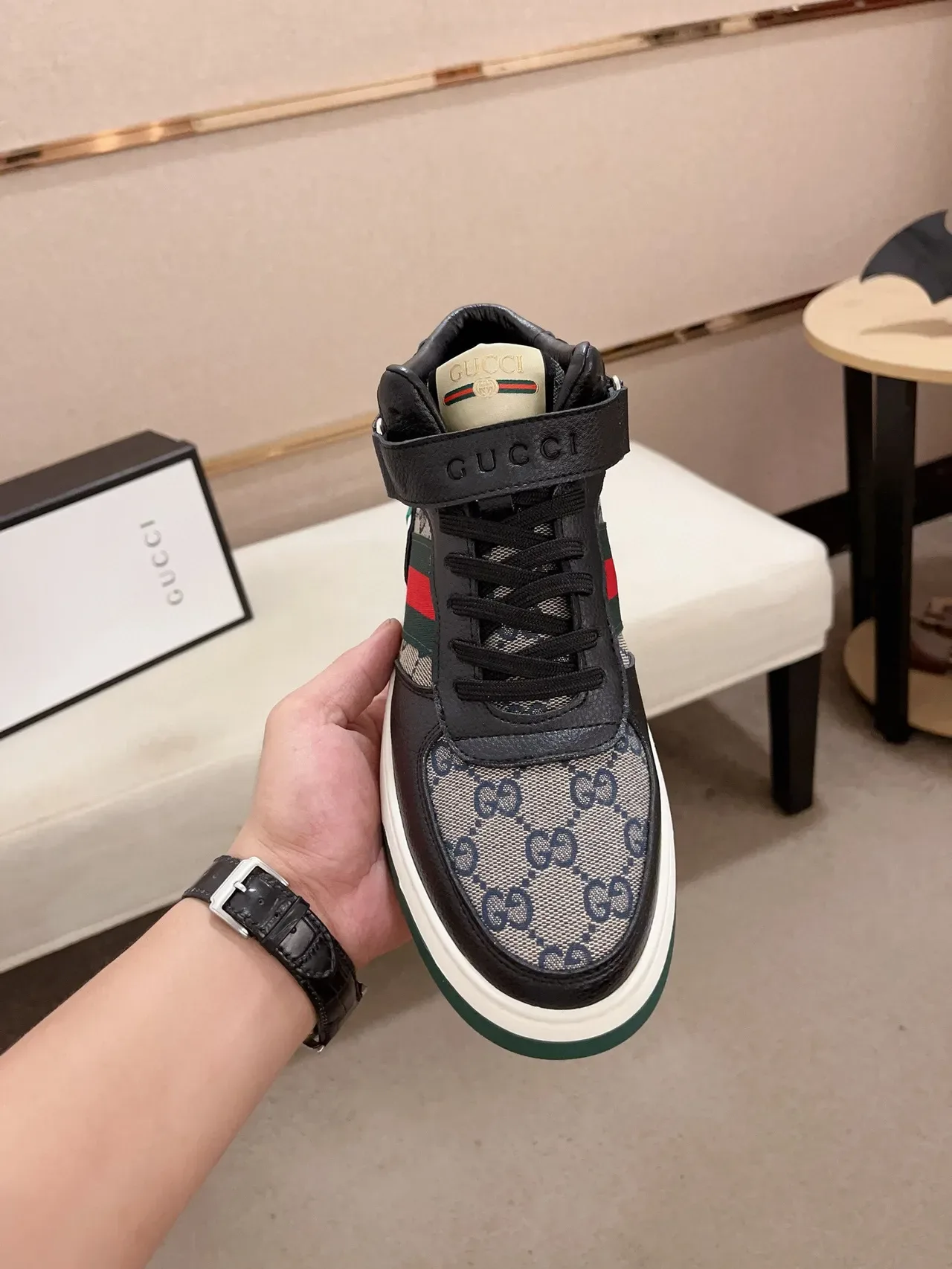 Gucci Screener High Black Beige Green Red Lifestyle Sneakers 2