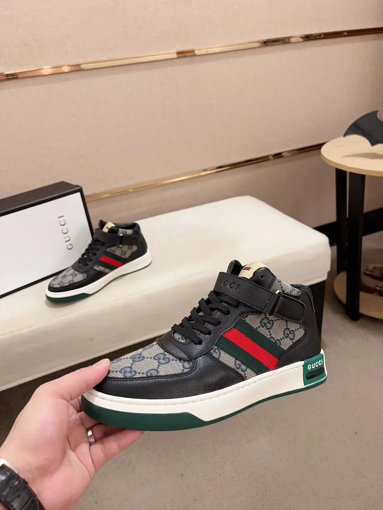 Gucci Screener High Black Beige Green Red Lifestyle Sneakers 3