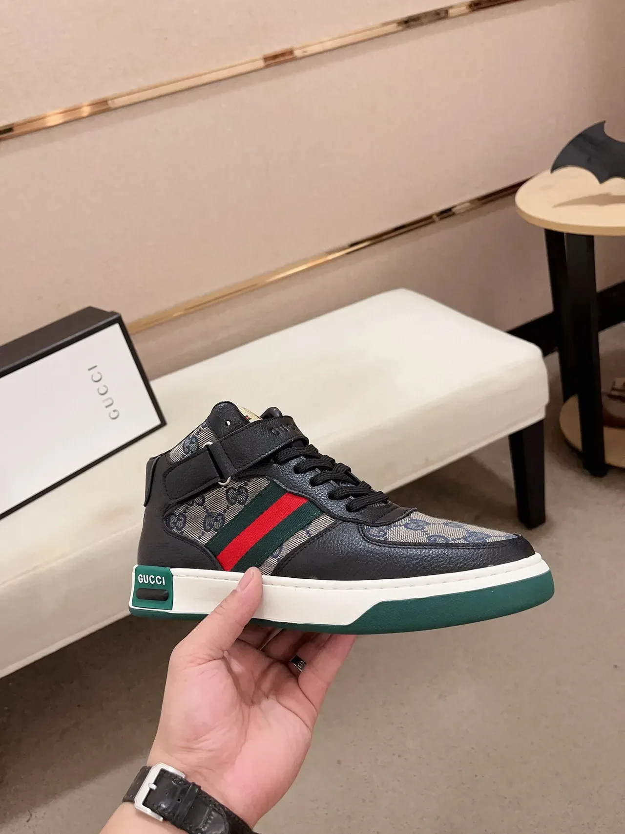 Gucci Screener High Black Beige Green Red Lifestyle Sneakers 4