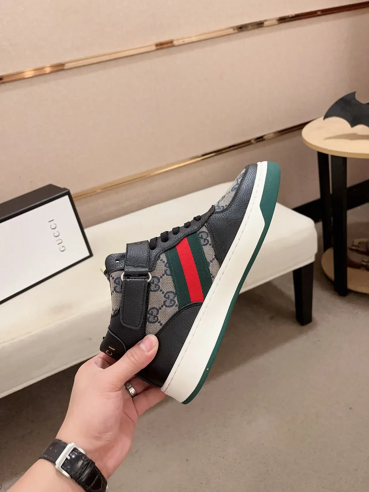 Gucci Screener High Black Beige Green Red Lifestyle Sneakers 5