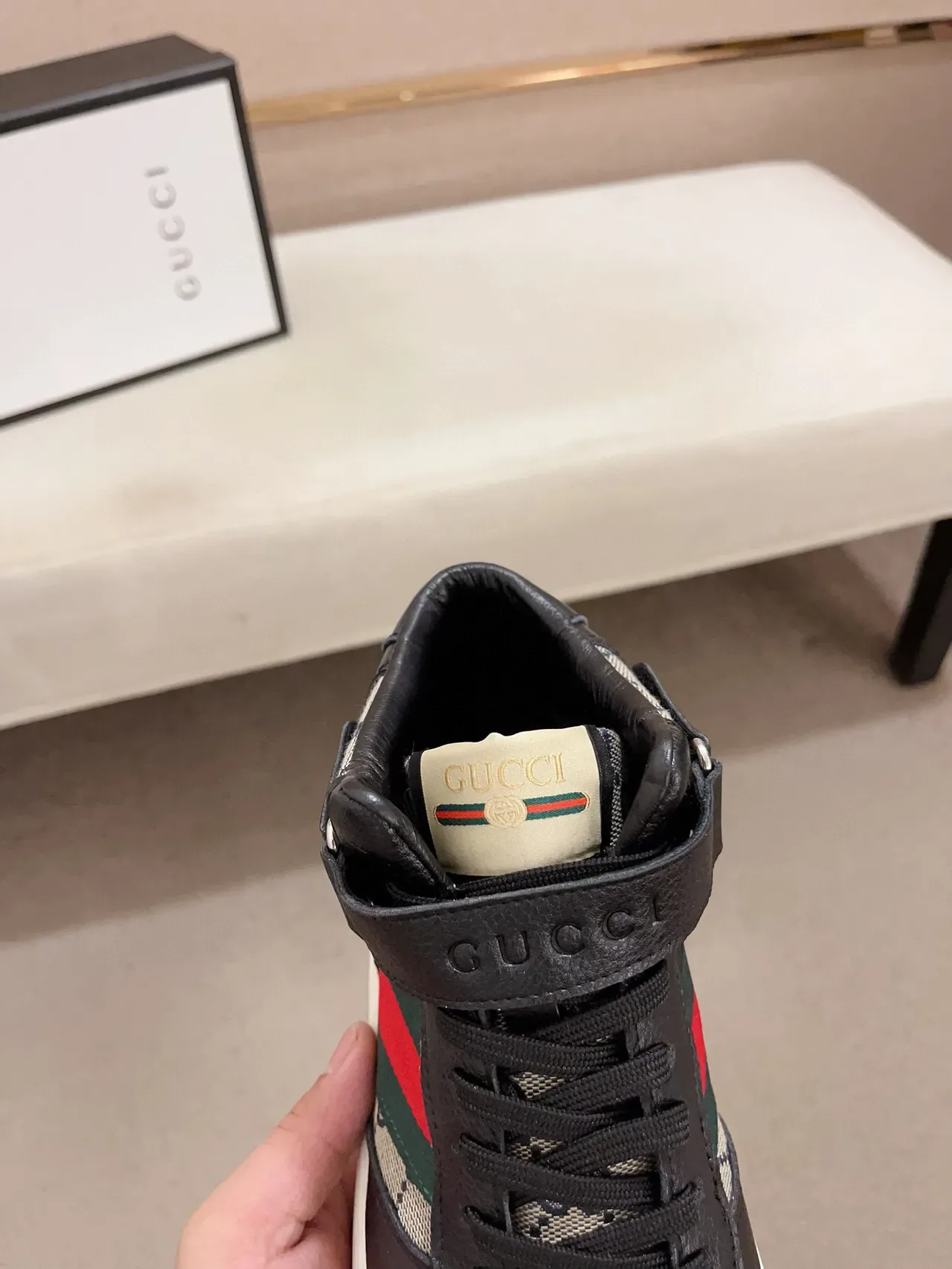 Gucci Screener High Black Beige Green Red Lifestyle Sneakers 6