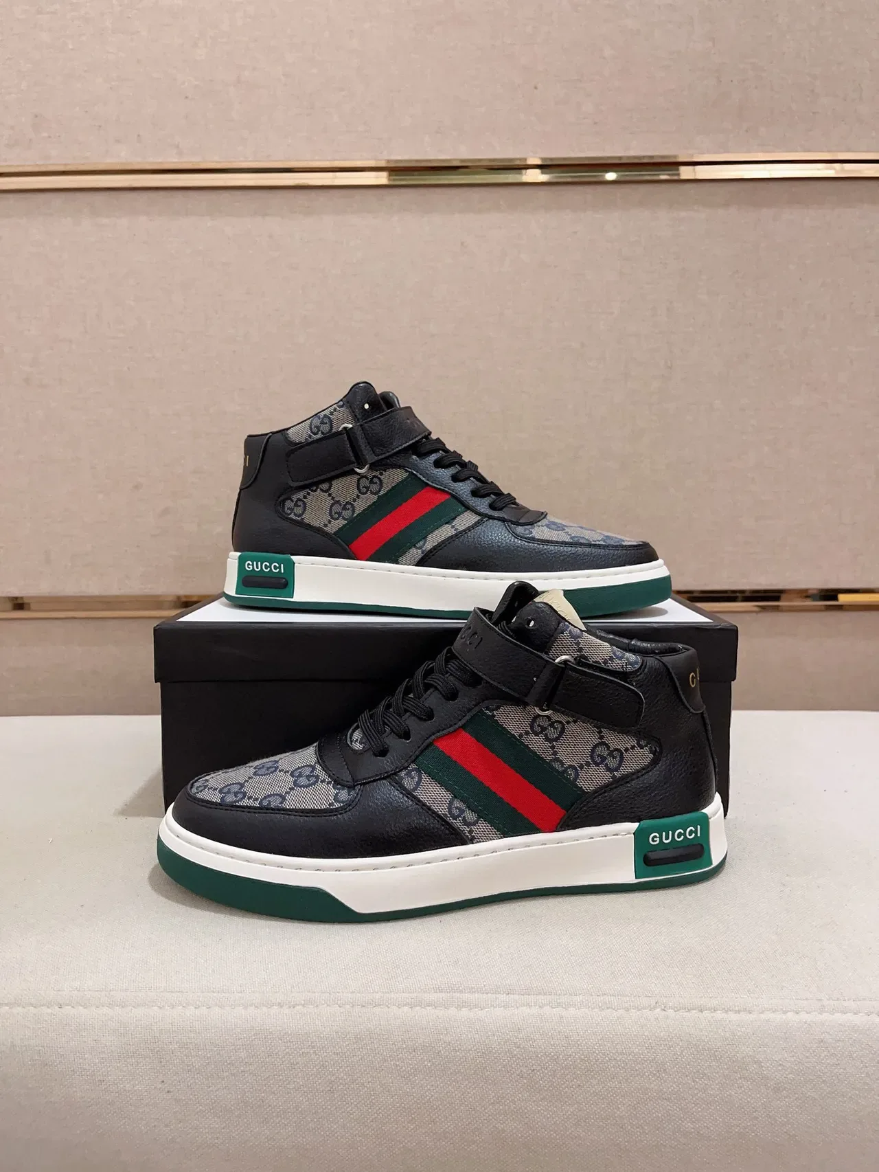 Gucci Screener High Black Beige Green Red Lifestyle Sneakers 7